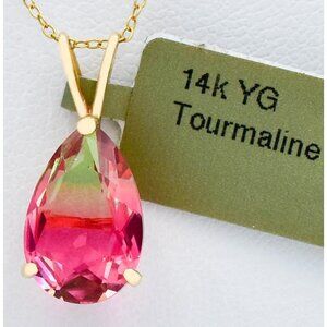 Created 4.40 Cts AAA Pink/Green Tourmaline Pendant 14k Solid Gold
